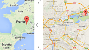 Carte : Localisation de la commune de Thil,à proximité de Lyon, en France (GoogleMap)