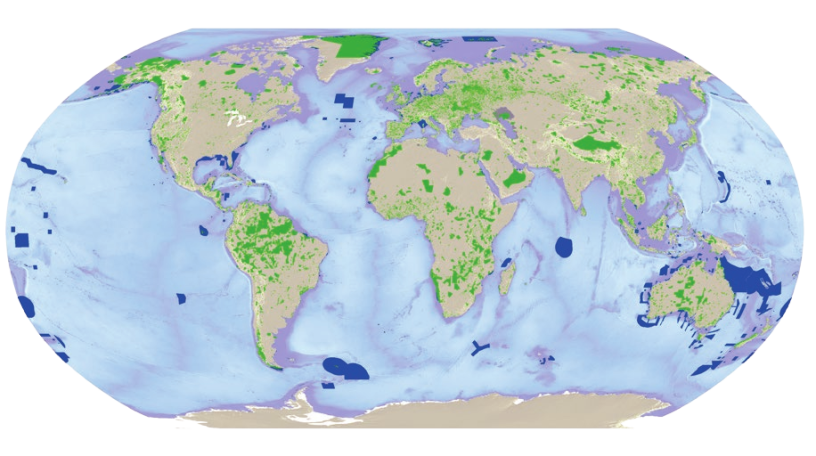 Mappe monde illustrant la localisation des aires protégées