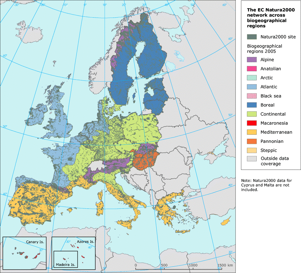 Mappemonde des régions biogéographiques européennes